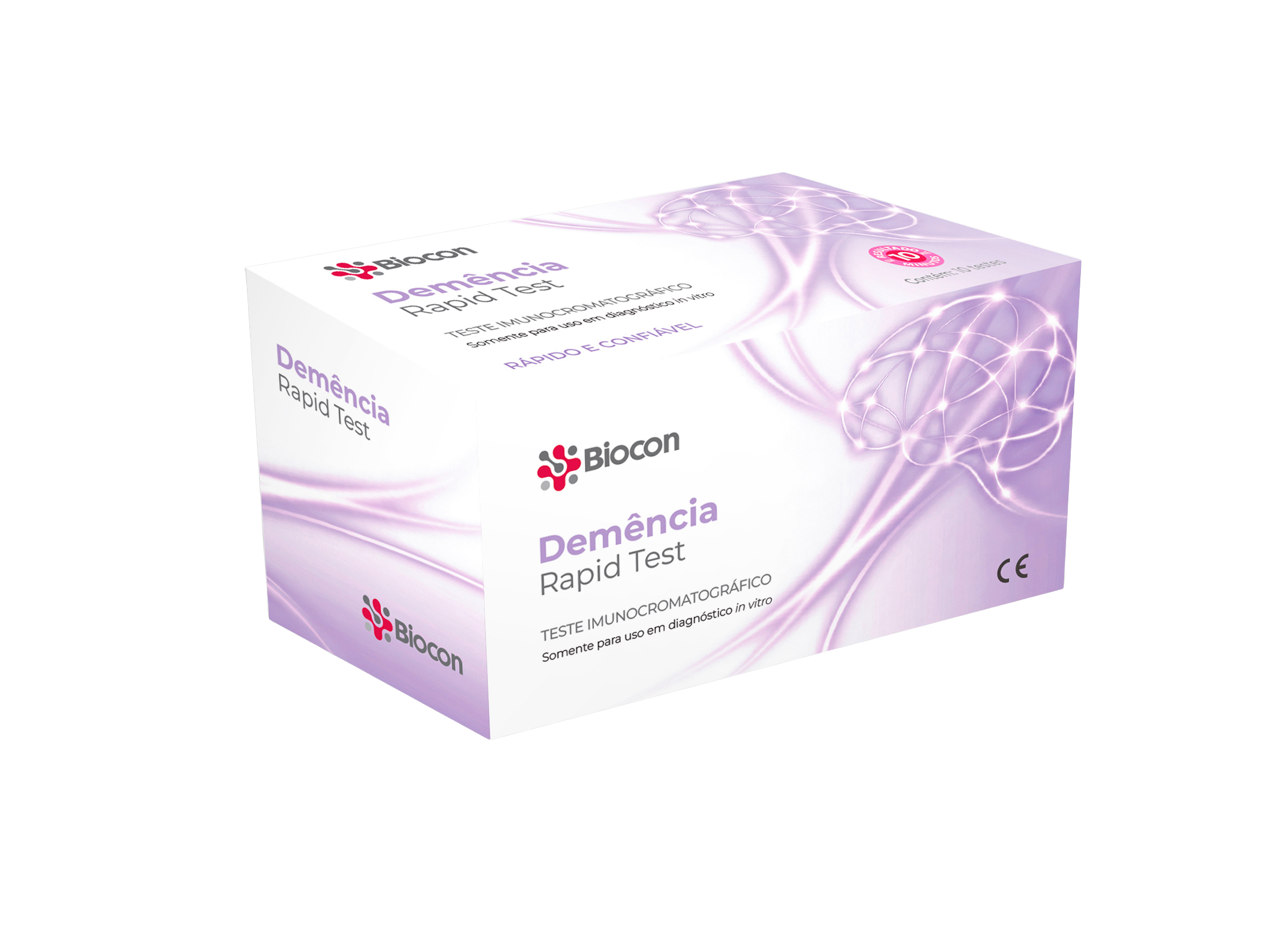 Caixa do Demência Rapid Test da Biocon com 10 testes rápidos para rastreio de risco de demência por amostra de urina